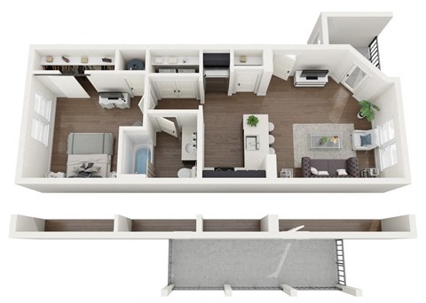 Floor plan for 1 bed, 1 bath, 664 sqft